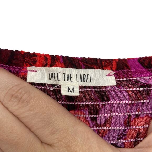 Abel The Label Maxi Dress Womens Medium Pink Red Floral Tiered Boho Off Shoulder - Picture 5 of 12